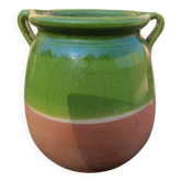 Mediterranean pot in green half-glazed terracotta.
