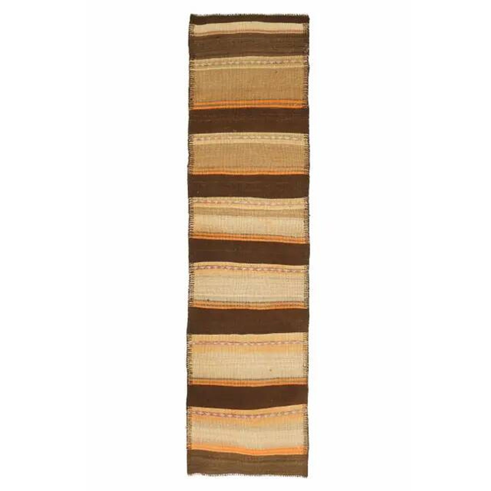 Vintage Turkish Oushak handmade wool cotton beige kilim runner rug 79x303