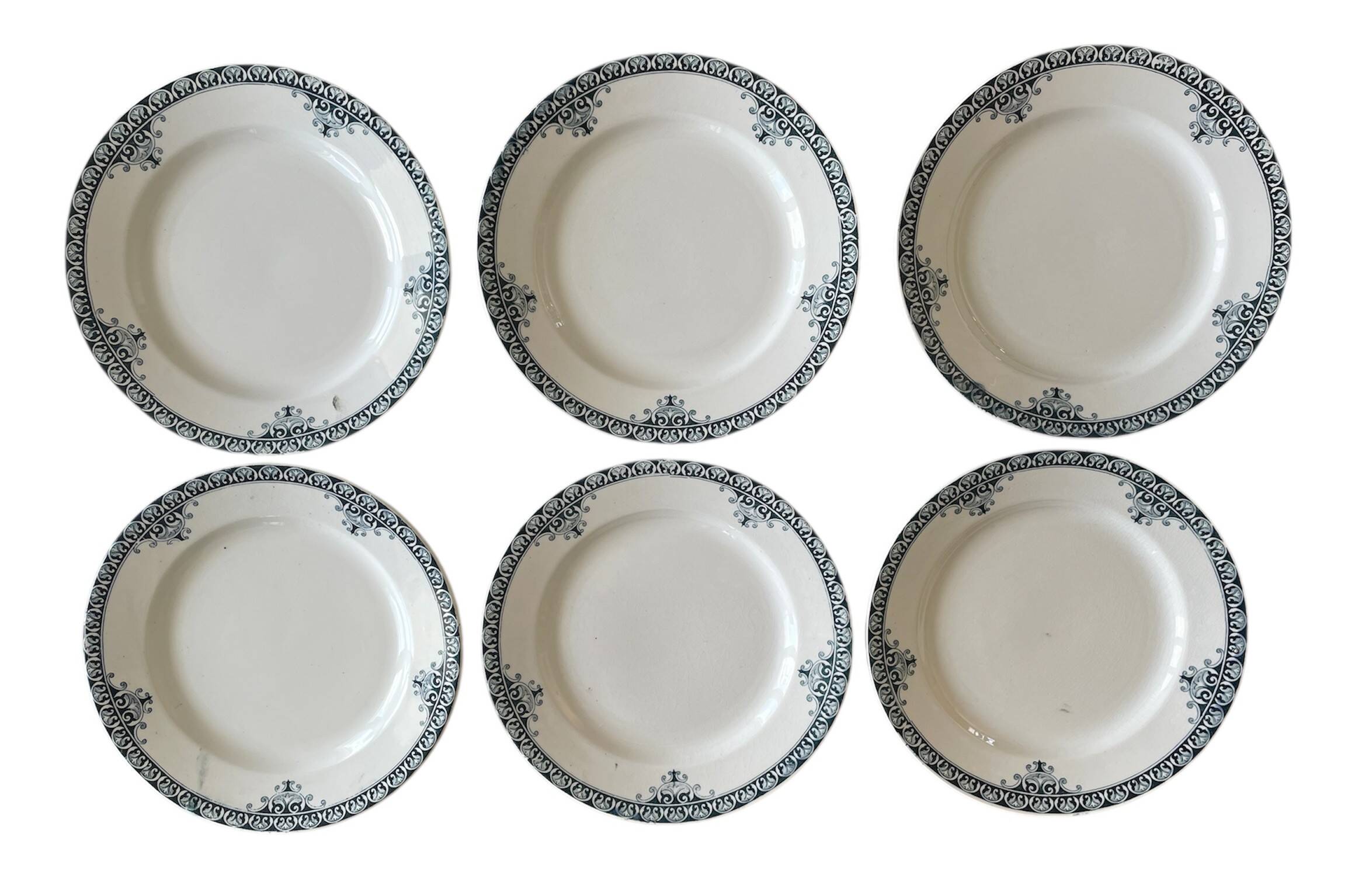 6 antique flat plates in Saint-Amand earthenware (Nord)