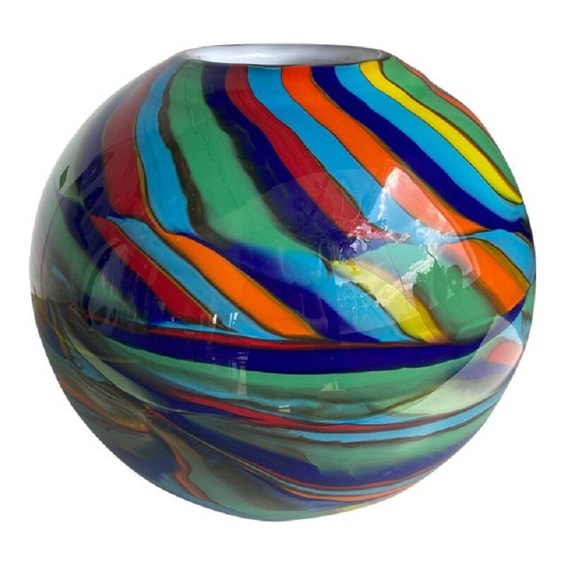 Contemporary abstarct vase with multicolored reeds in murano glass