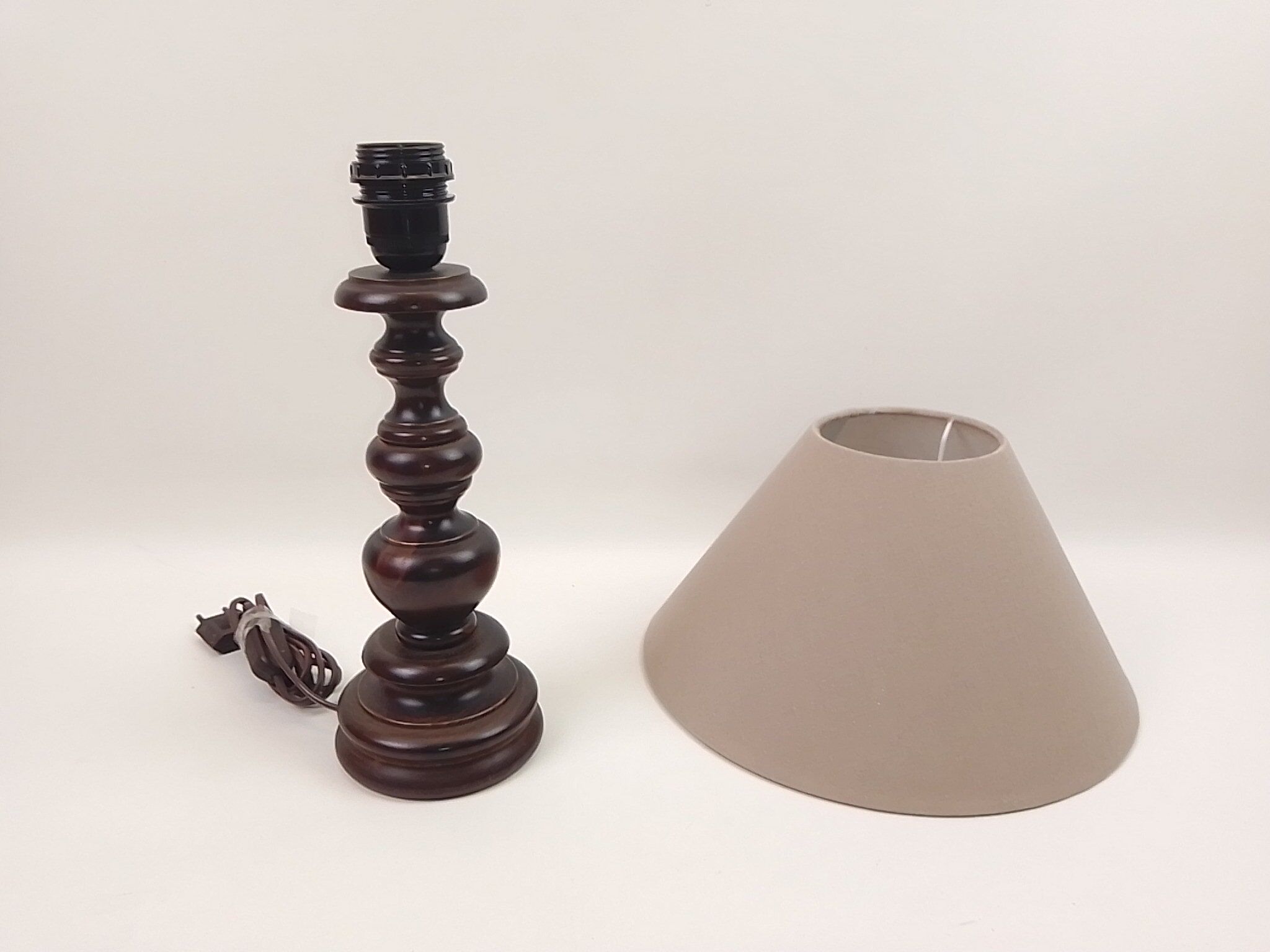 Rustic foot lamp and grey lampshade