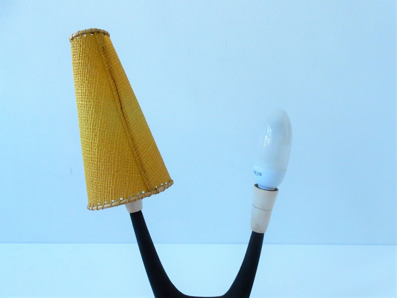 Vintage desk lamp with red and yellow 1950s lampshades