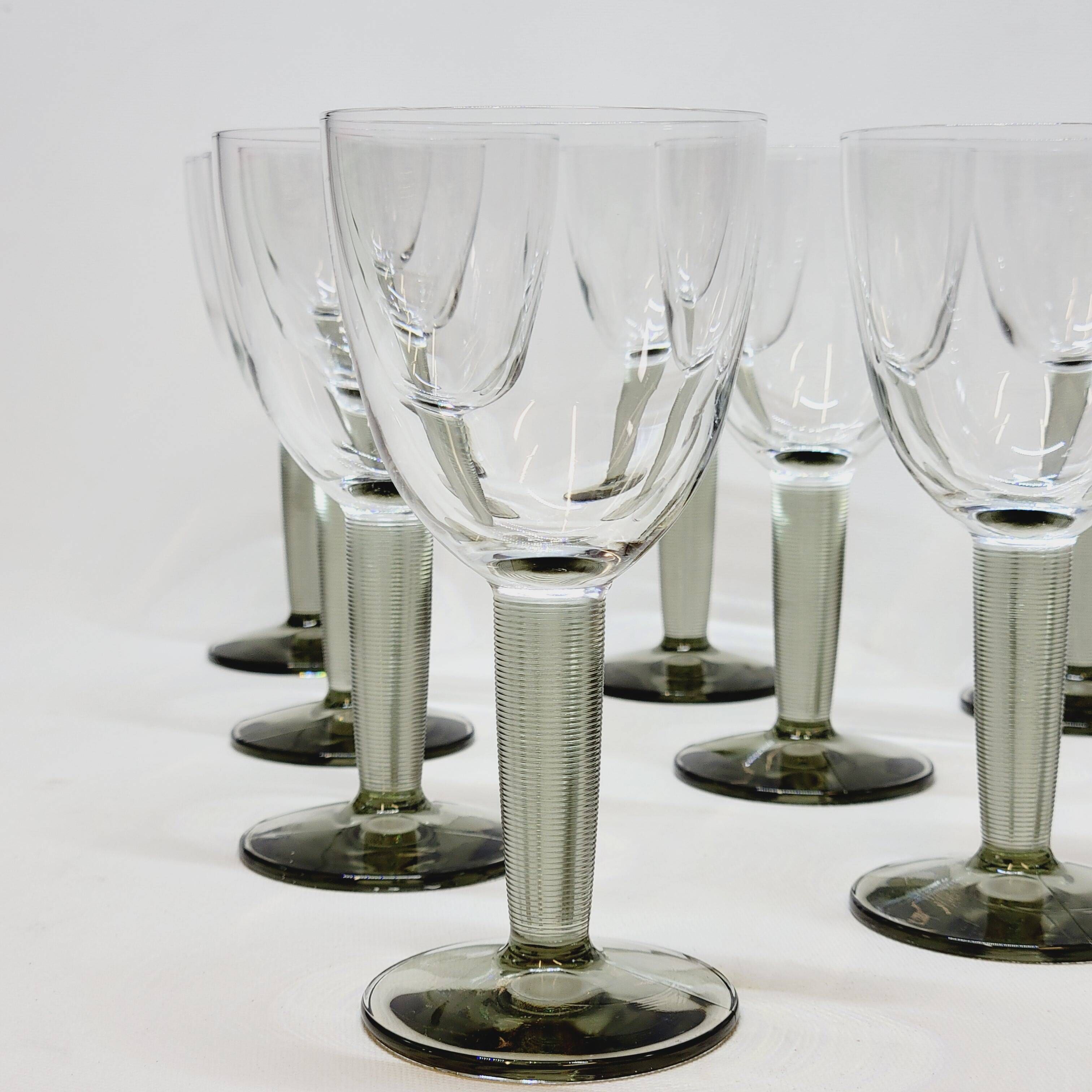 10 Bormioli Rocco Vintage Crystal Wine Glasses with Grooved Grey Stem