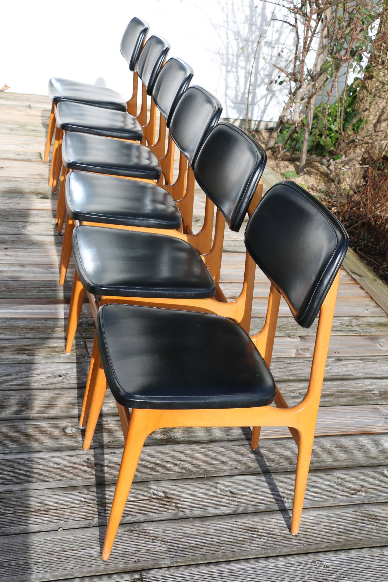 6 chaises Stella skaï noir hêtre clair