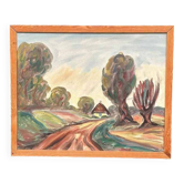 Original Mid Century Swedish Oil On Panel – “Path” By J.A. – Vintage & Framed – 74 × 60 Cm