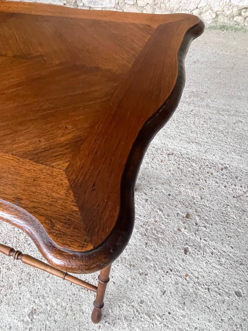 Folding side table in turned wood and marquetry circa 30's/40's