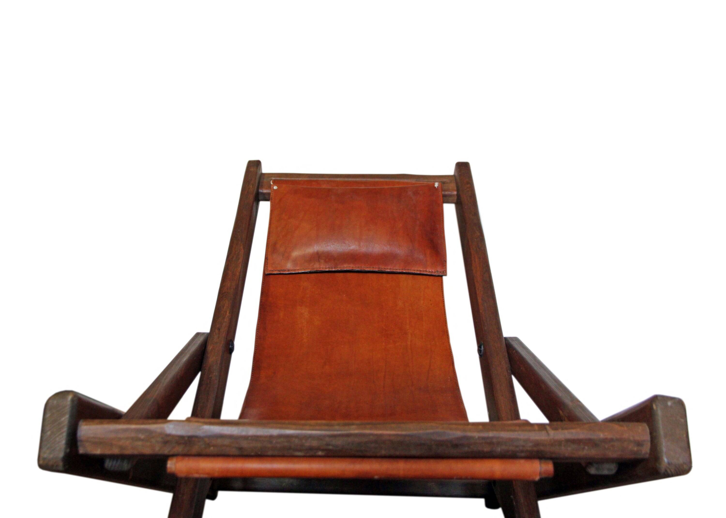 Brutalist leather lounge chair, 50s/60s