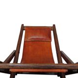 Brutalist leather lounge chair, 50s/60s