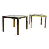 Pair of coffee tables, side table, glass and brass 60x60cm Italy 1960