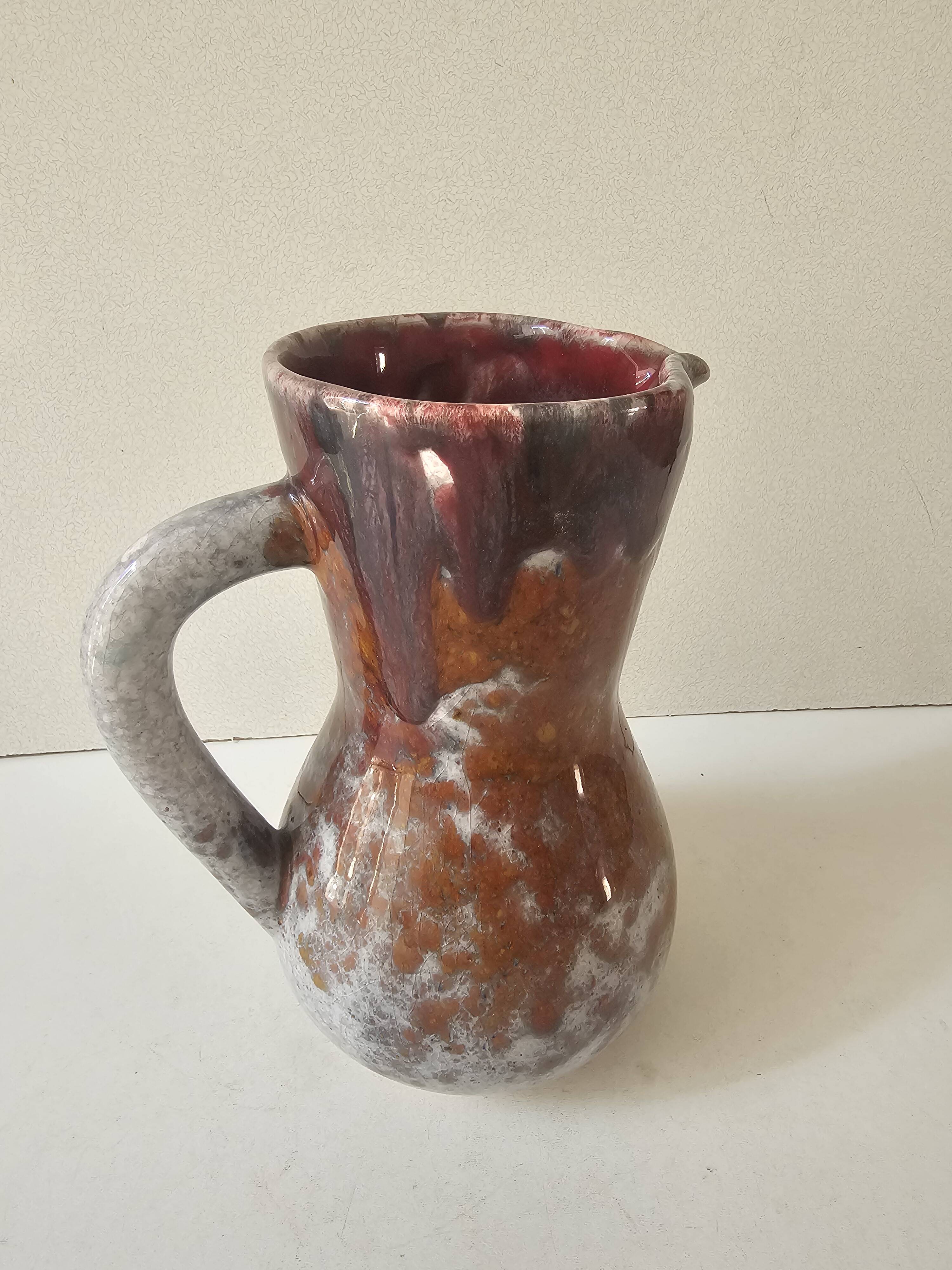 Glazed ceramic pitcher signed Morvan (Design by Gaston Gaubier)