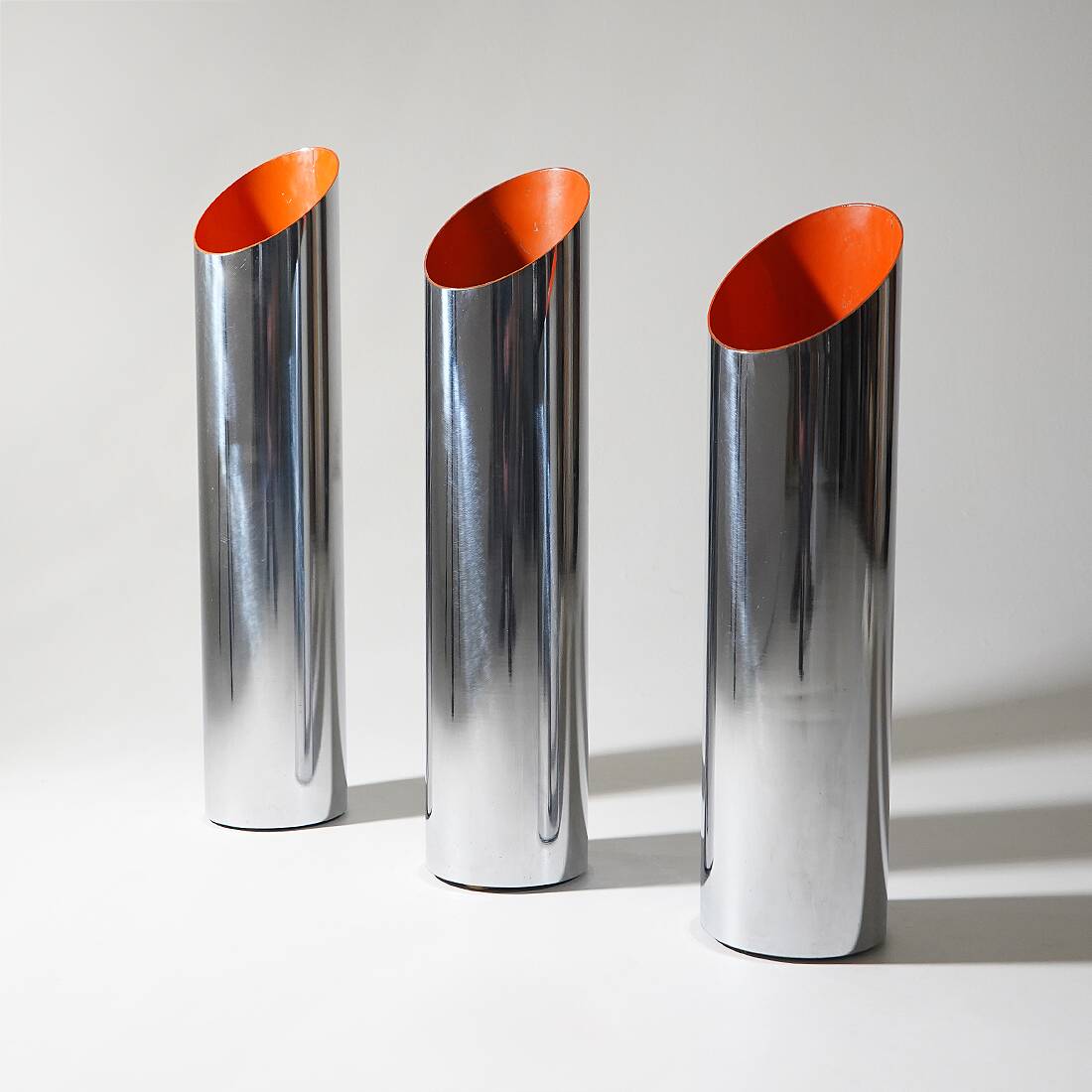 3 chrome-plated metal umbrella stands, 1970s