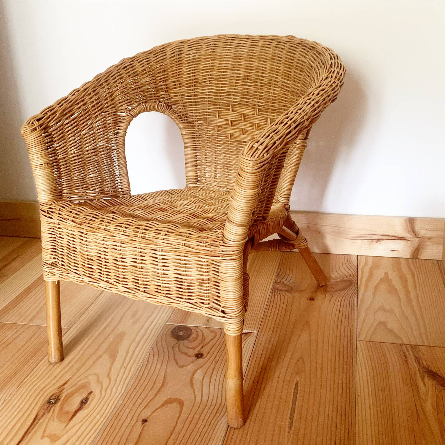 Vintage children's armchair in wicker and rattan