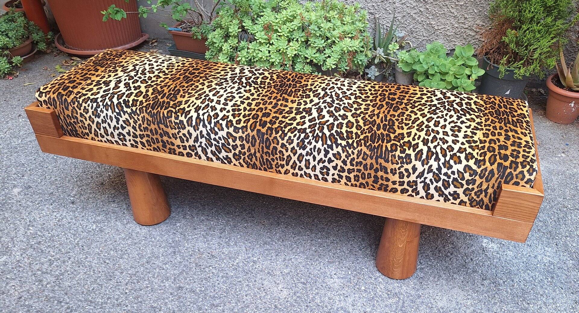 Bench with Pyramid Legs and Animalier Fabric from Artigianato Italiano, 2000s