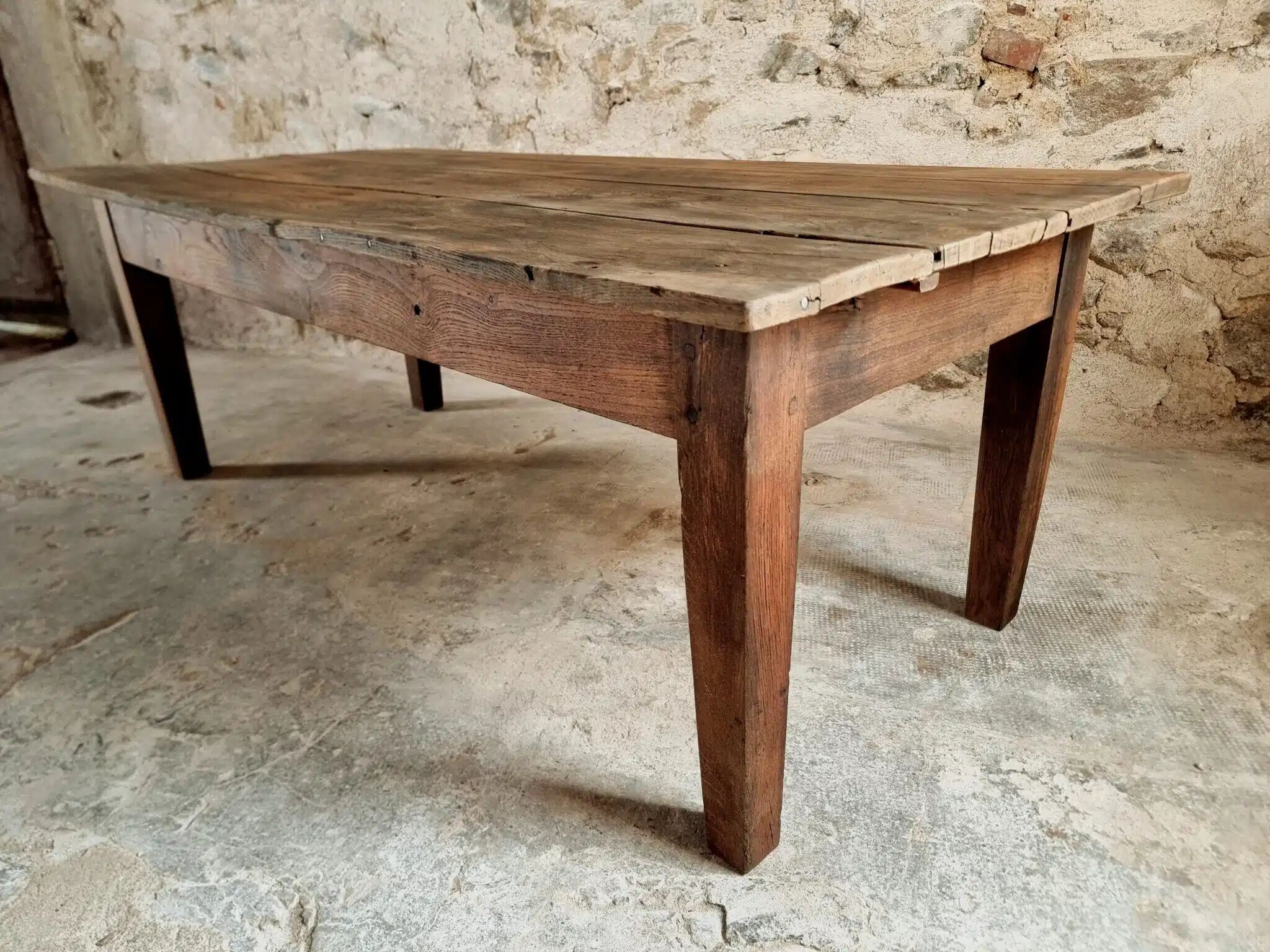 Antique French coffee table – chestnut wood – early 19th century – 82×168×60 cm