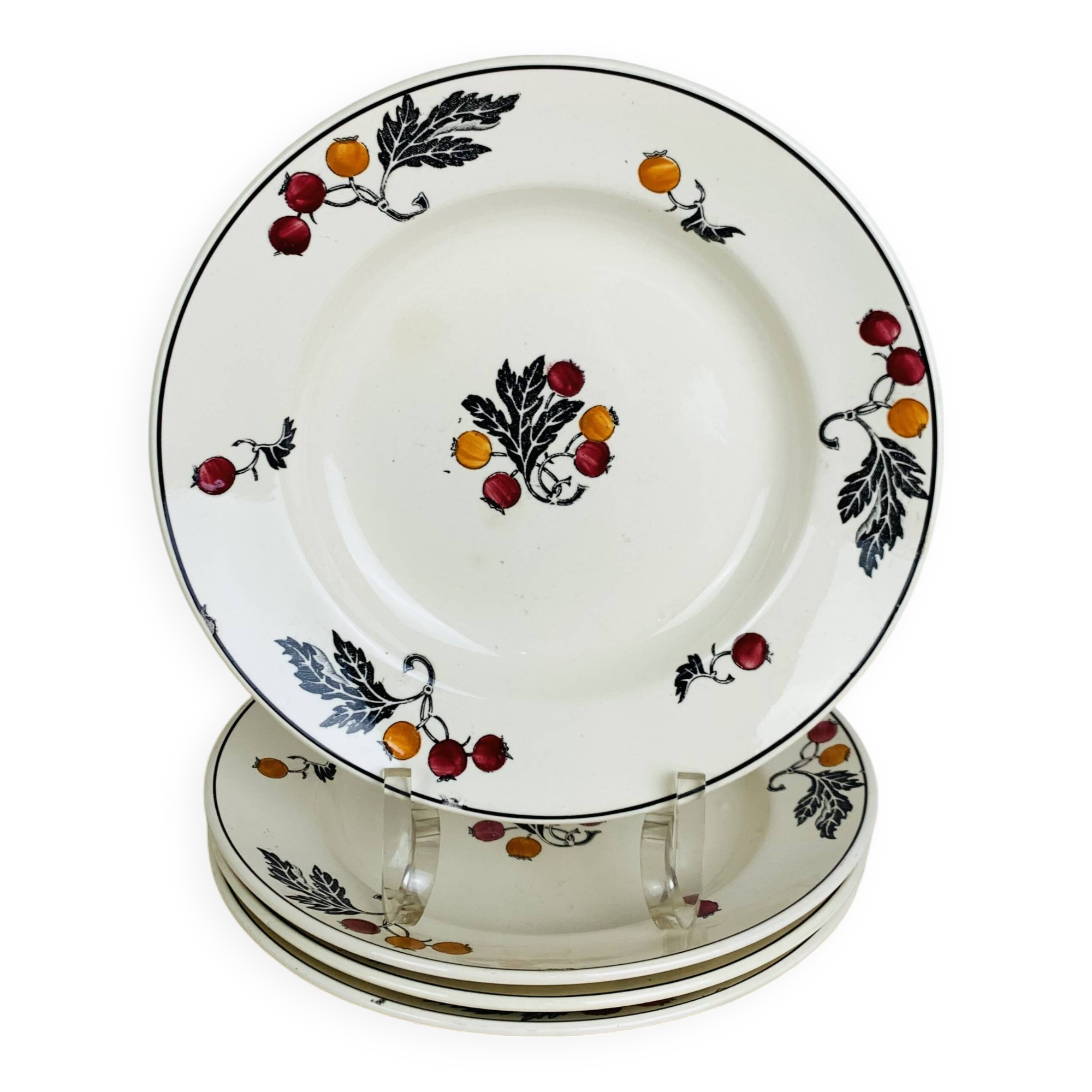 4 Longchamp iron earth soup plates, Aubépine model