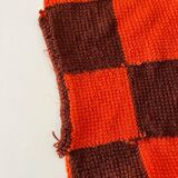 Vintage hand-knitted wool vichy blanket 110x88.