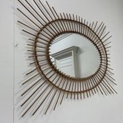 Grand miroir soleil en rotin 1960
