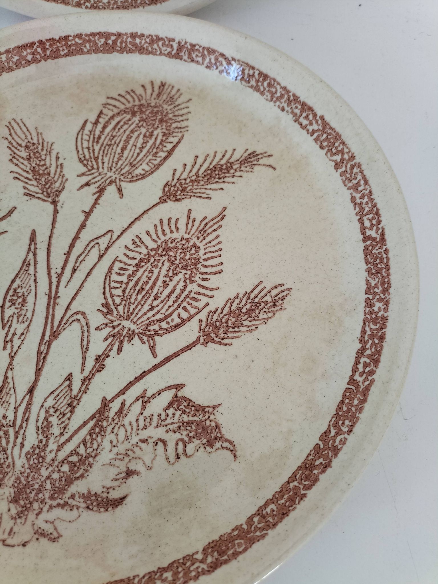 A pair of vintage plates with a rust-brown thistle design – 1950s.