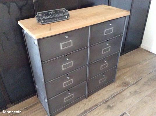 Ronéo industrial wood and metal 8-door cabinet