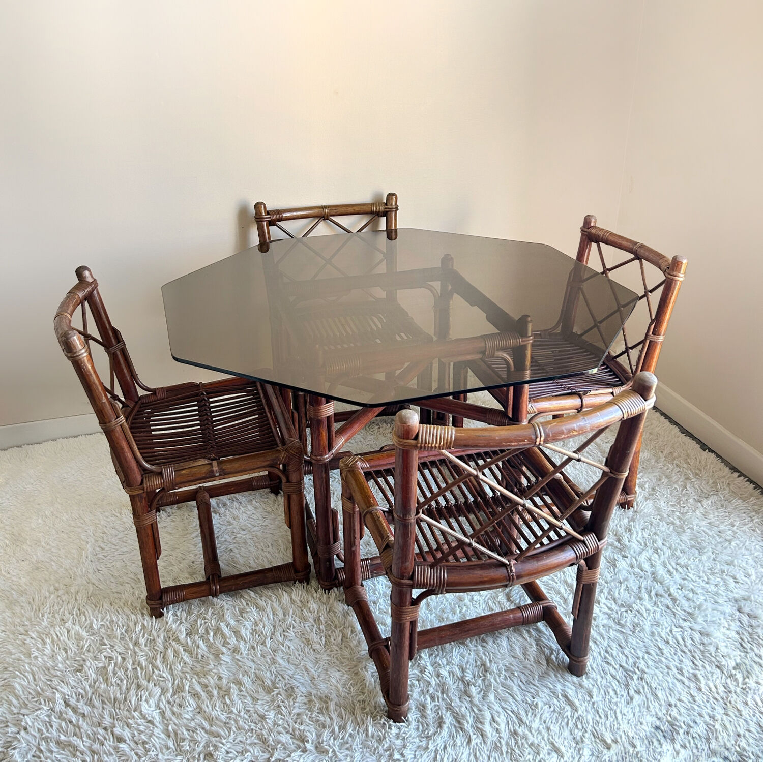 70s bamboo table and chairs