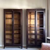 Italian Brown and Burgundy Lacquered Display Cabinets, 1890s, Set of 2