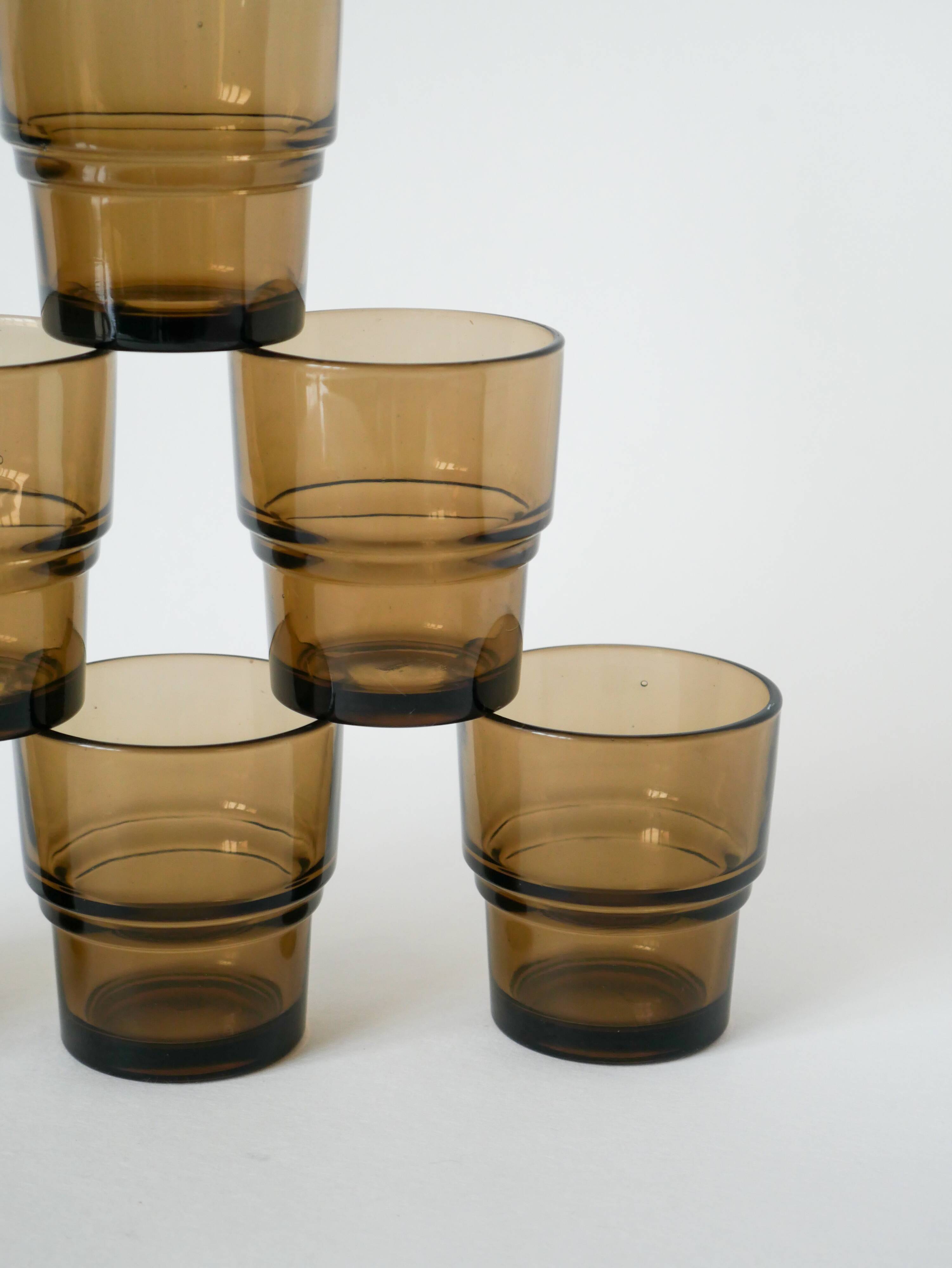 Set of 6 smoked glass water glasses, Design, 1970