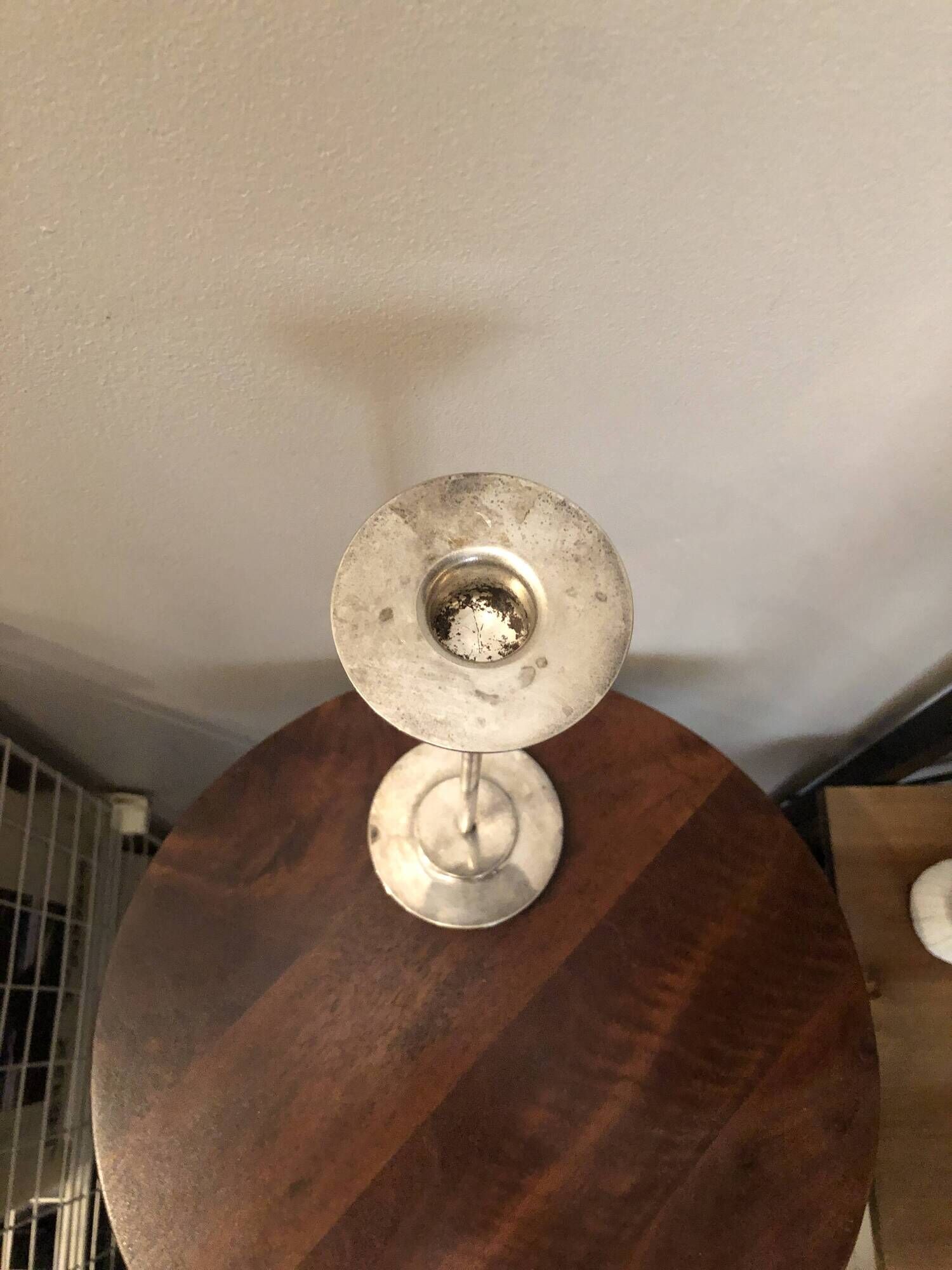 Silver-plated metal candlestick in vintage Art Deco style