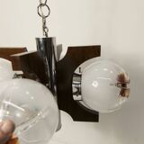 Lustre mazzega Murano 4 boules et teck 1960