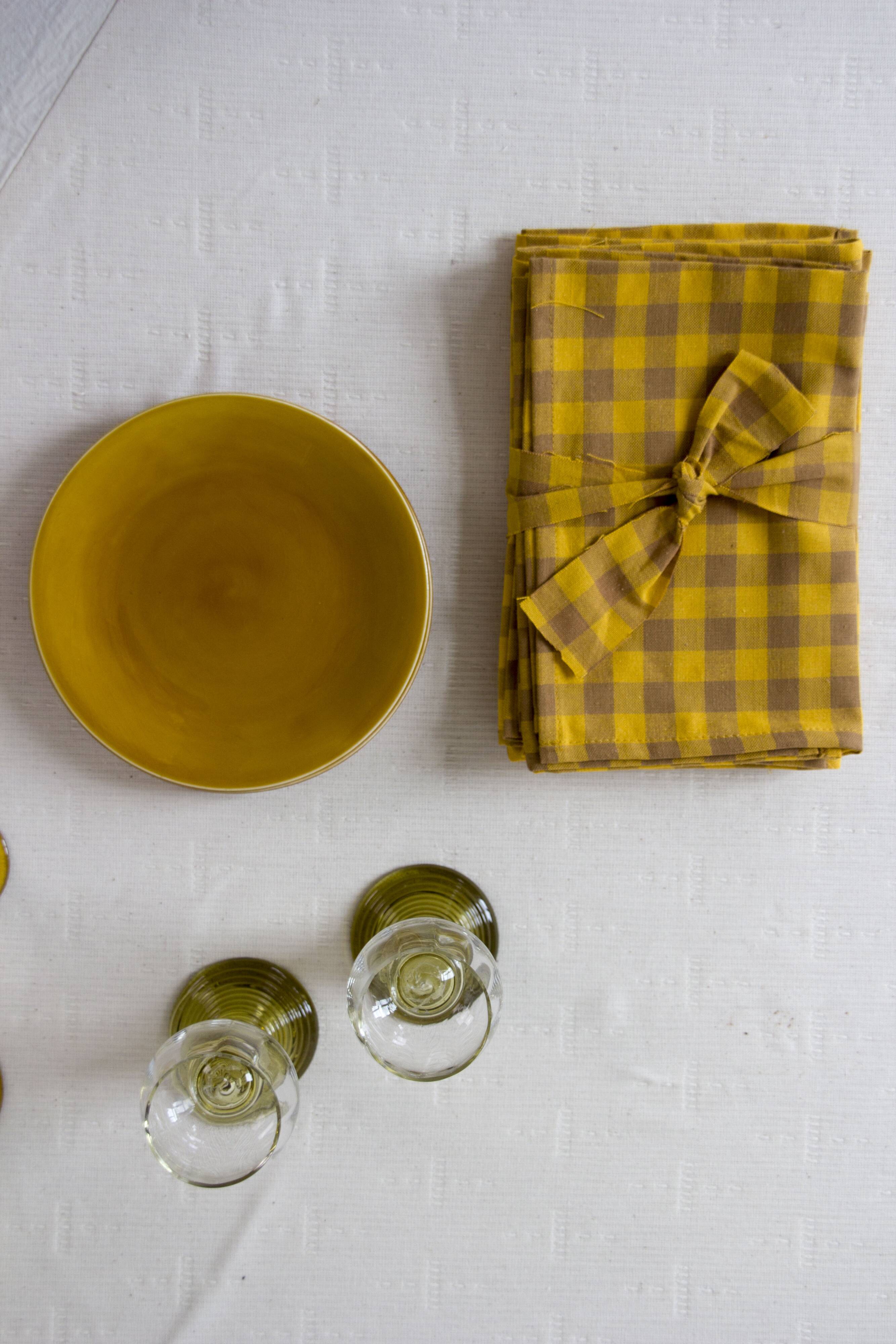 Serviette de table bistrot, carreaux ocres