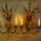 Pair of Hollywood Regency Style Gilt Metal Double-Arm Wheat Sconces, 1970s