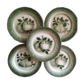 Green Lunéville K&G dessert plates with fruit décor.