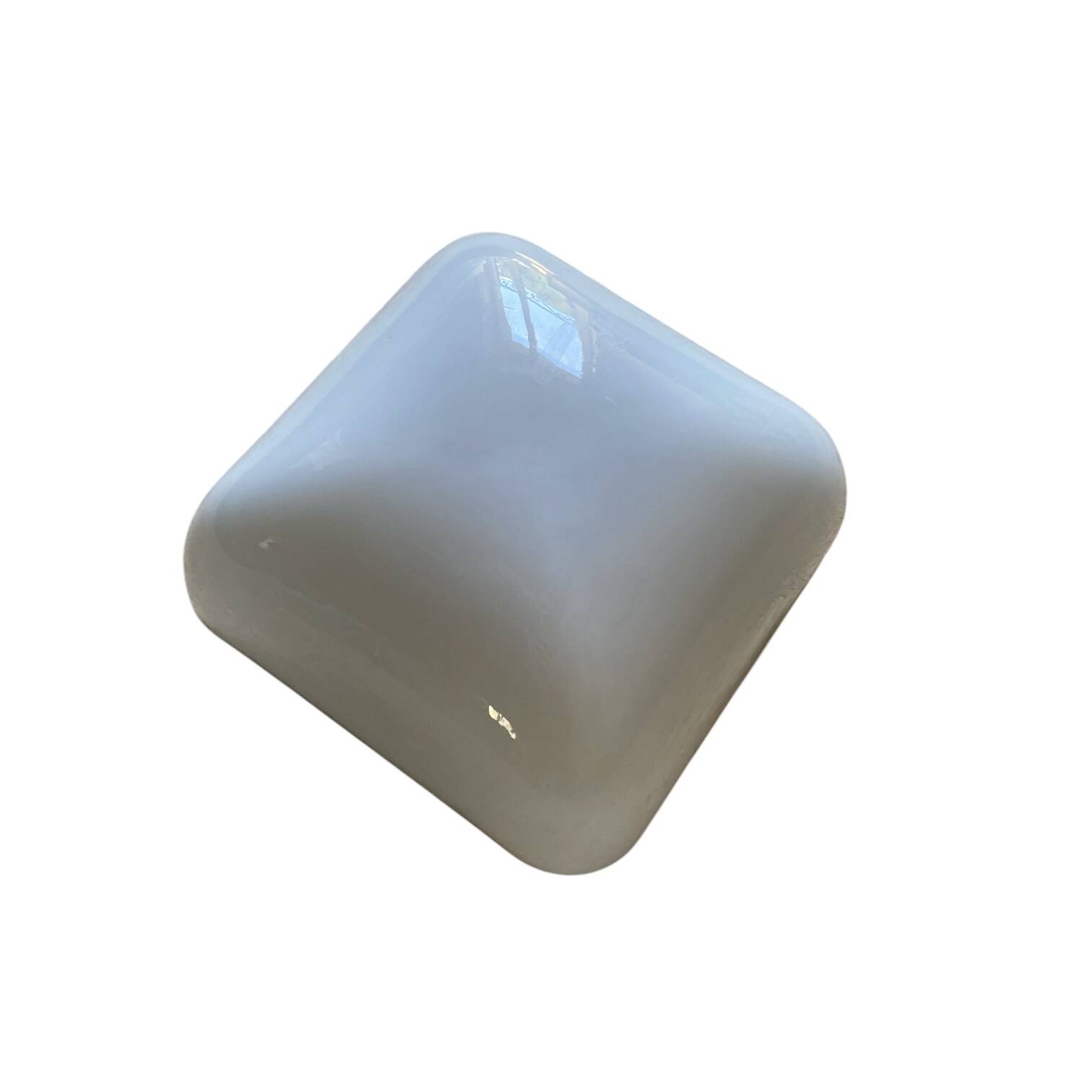 Square wall-mounted ceiling light in white opaline glass, 20 cm, vintage.