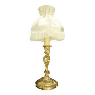 Large Rocaille / Rococo / Louis XV style candlestick lamp from the 19th century - bronze