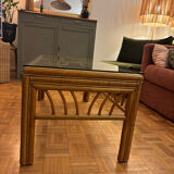 Glass and rattan coffee table