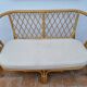 Vintage two-seater natural rattan sofa with cotton cushions, 140 cm