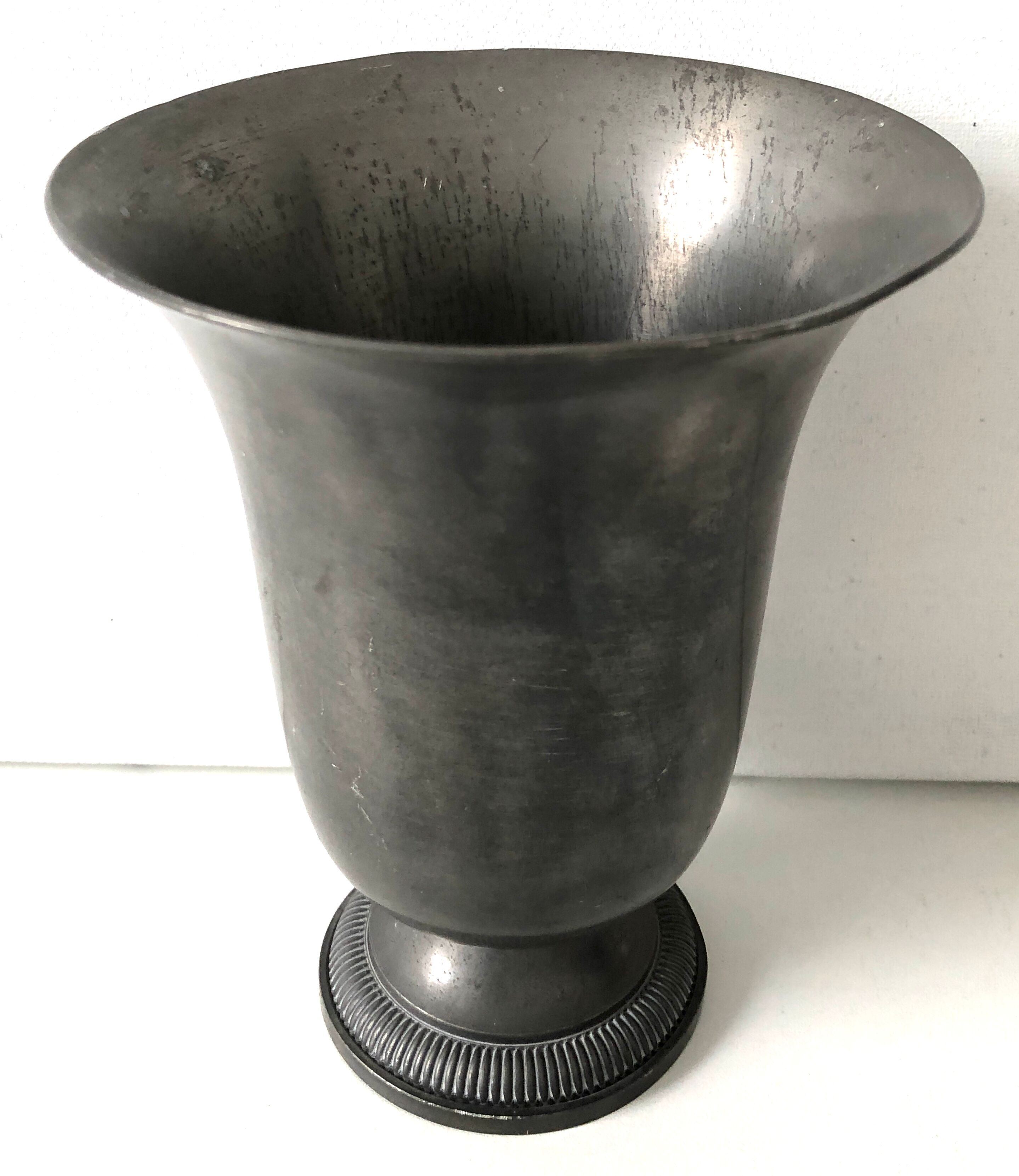 Stamped grey pewter antique vase