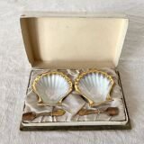 Porcelain seashell salt and pepper shakers in their case