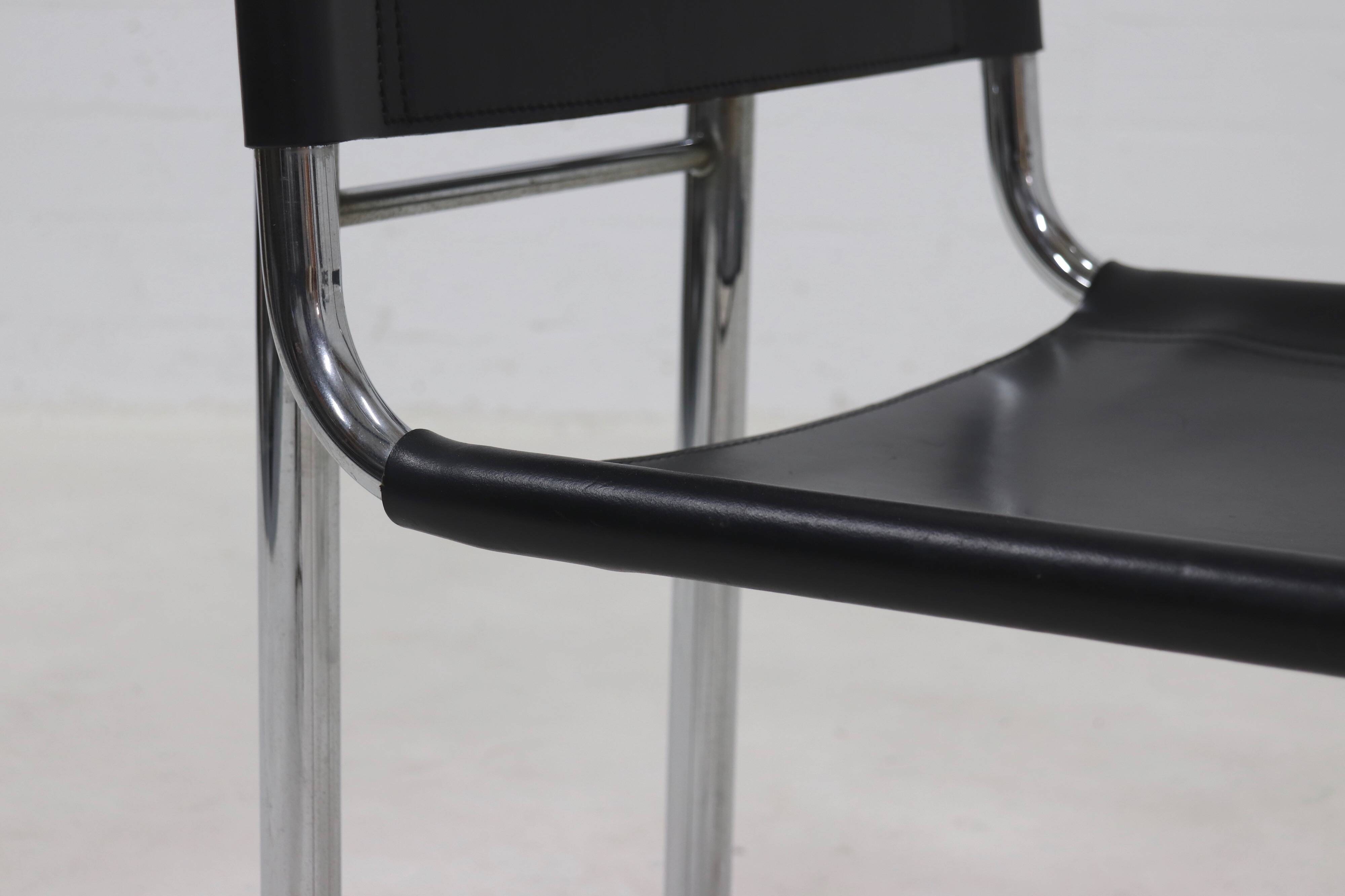 Set of 2 Italian Modern Saddle Leather and Chromed Steel Chairs 1980s