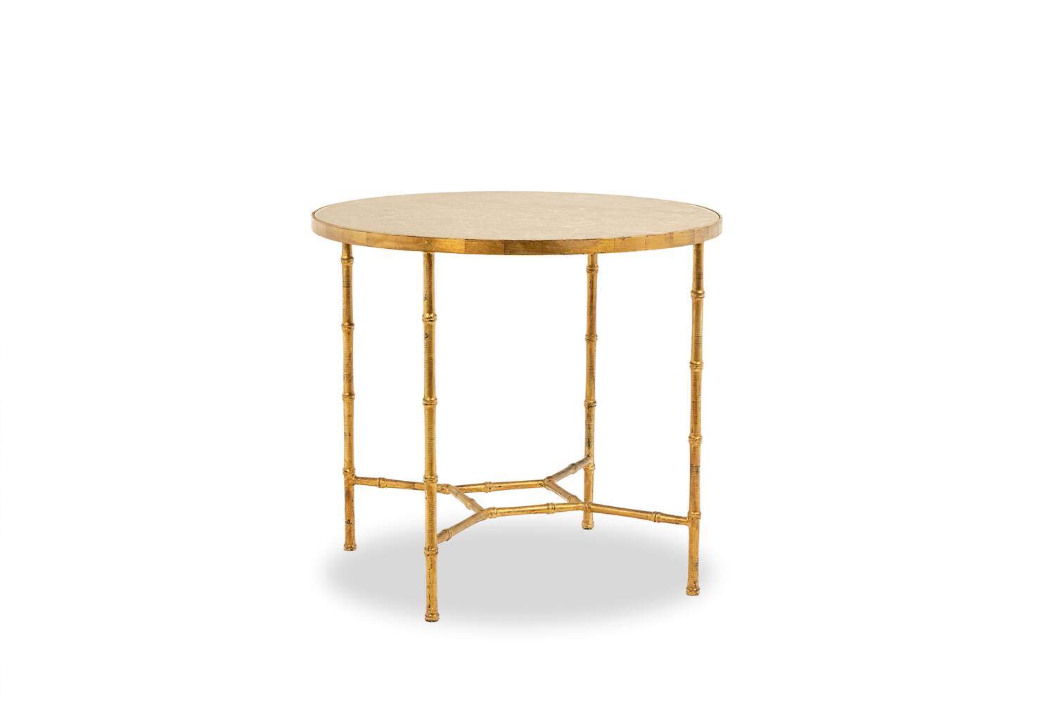 Golden metal side table with a grey marble top, 20th century.