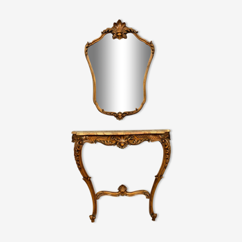 Console Baroque Louis XV en bois naturel avec son miroir