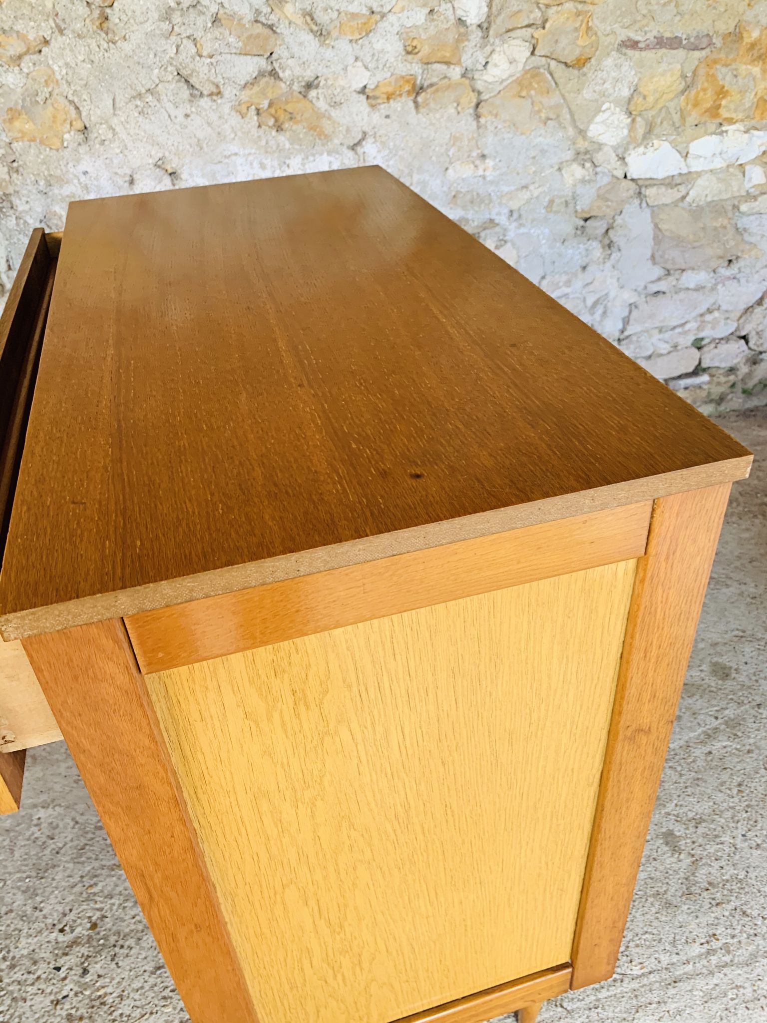 Commode vintage bicolor à 4 tiroirs, circa 70's