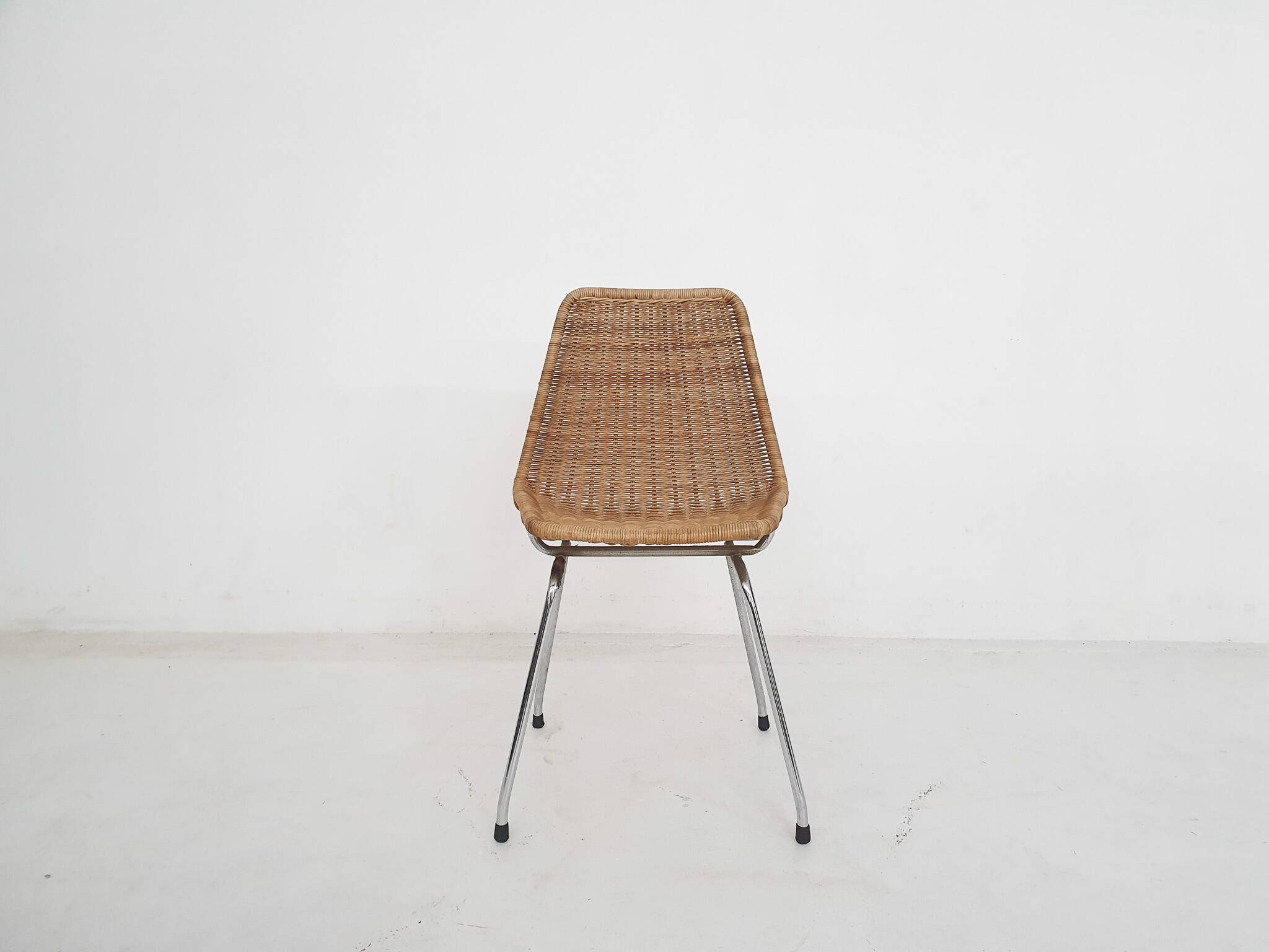 Chaise en rotin et métal, Pays-Bas, années 1960