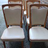 series of 8 vintage skai and wood chairs