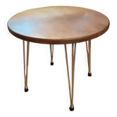 Table ronde d'appoint desserte pied Eiffel plateau chêne