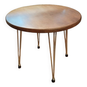 Table ronde d'appoint desserte pied Eiffel plateau chêne