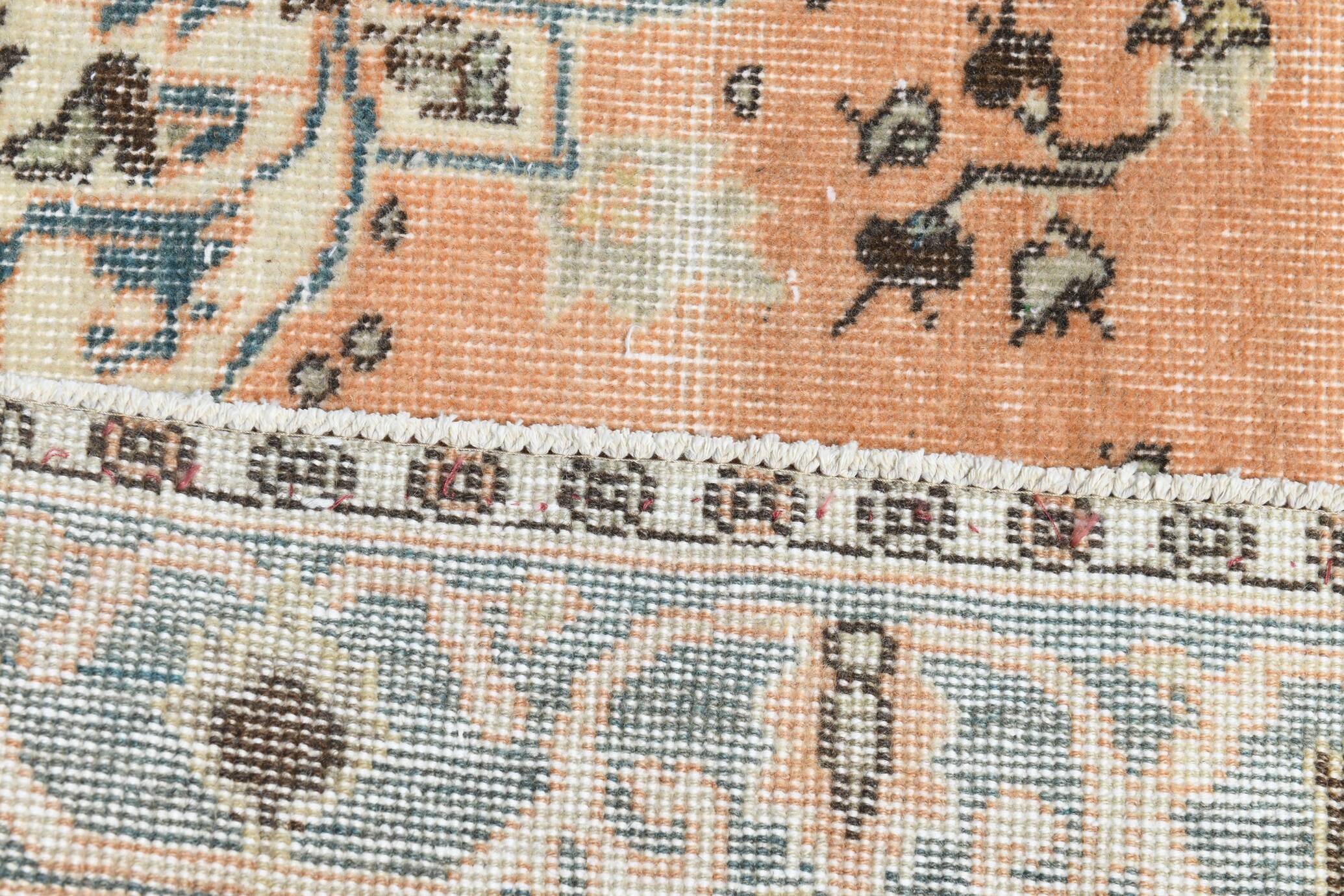 Tapis Turc Vintage Oushak, Couloir Pêche Bleu, 120x194 Cm