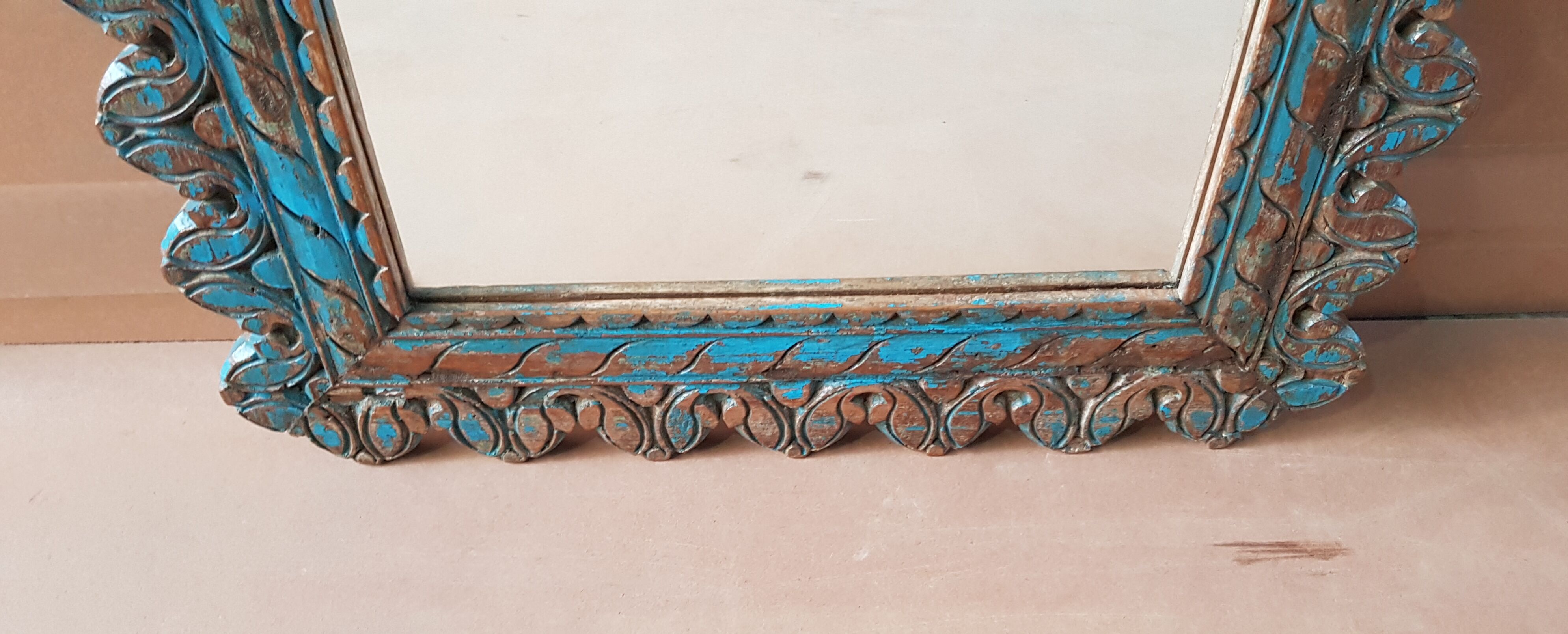 Burmese teak mirror with original blue patina