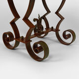 Art Deco round pedestal table in marble and wrought iron, circa 1940