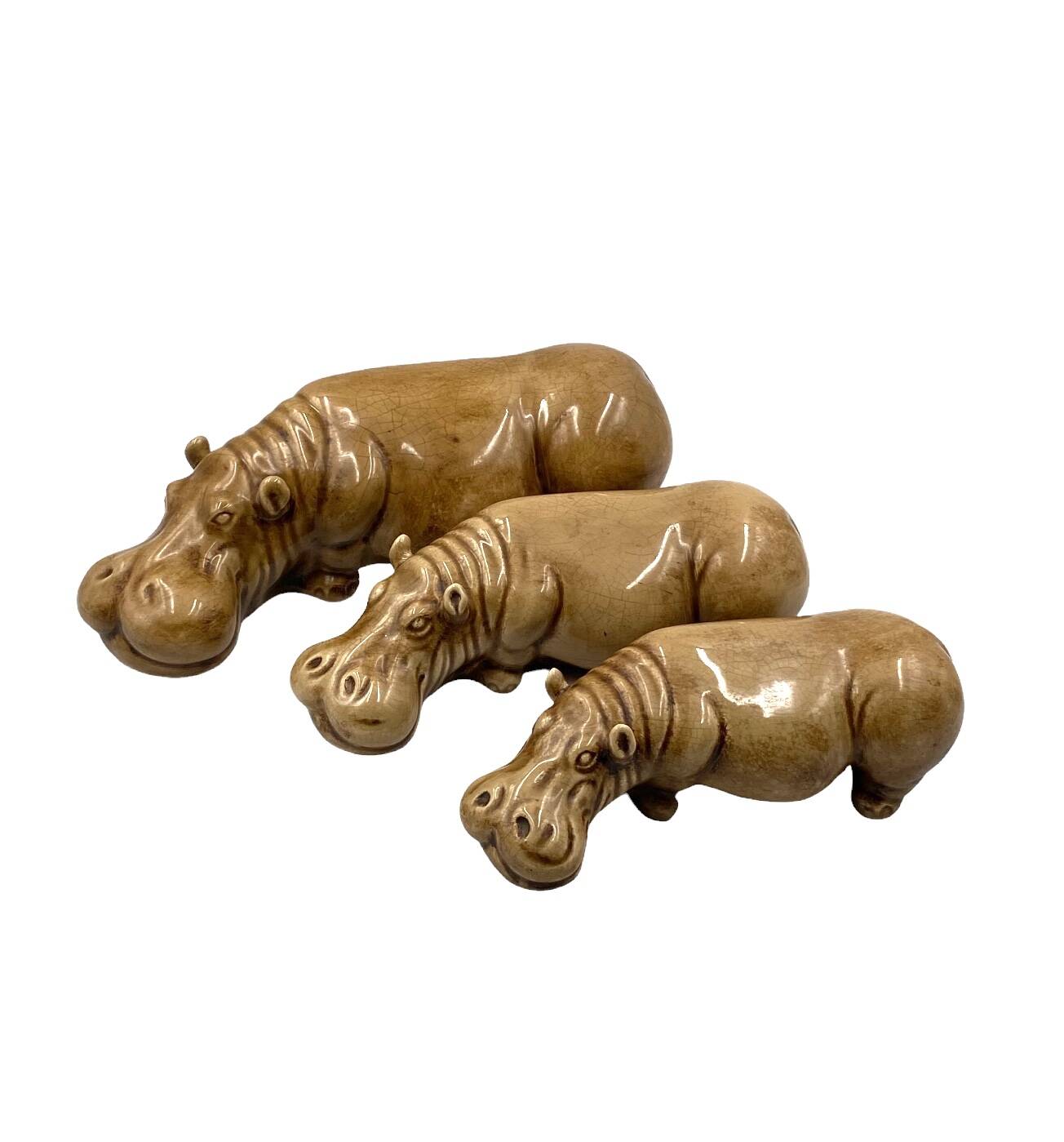 Mid-century Set of 3 ceramic hippos, Zaccagnini Italy 1950s