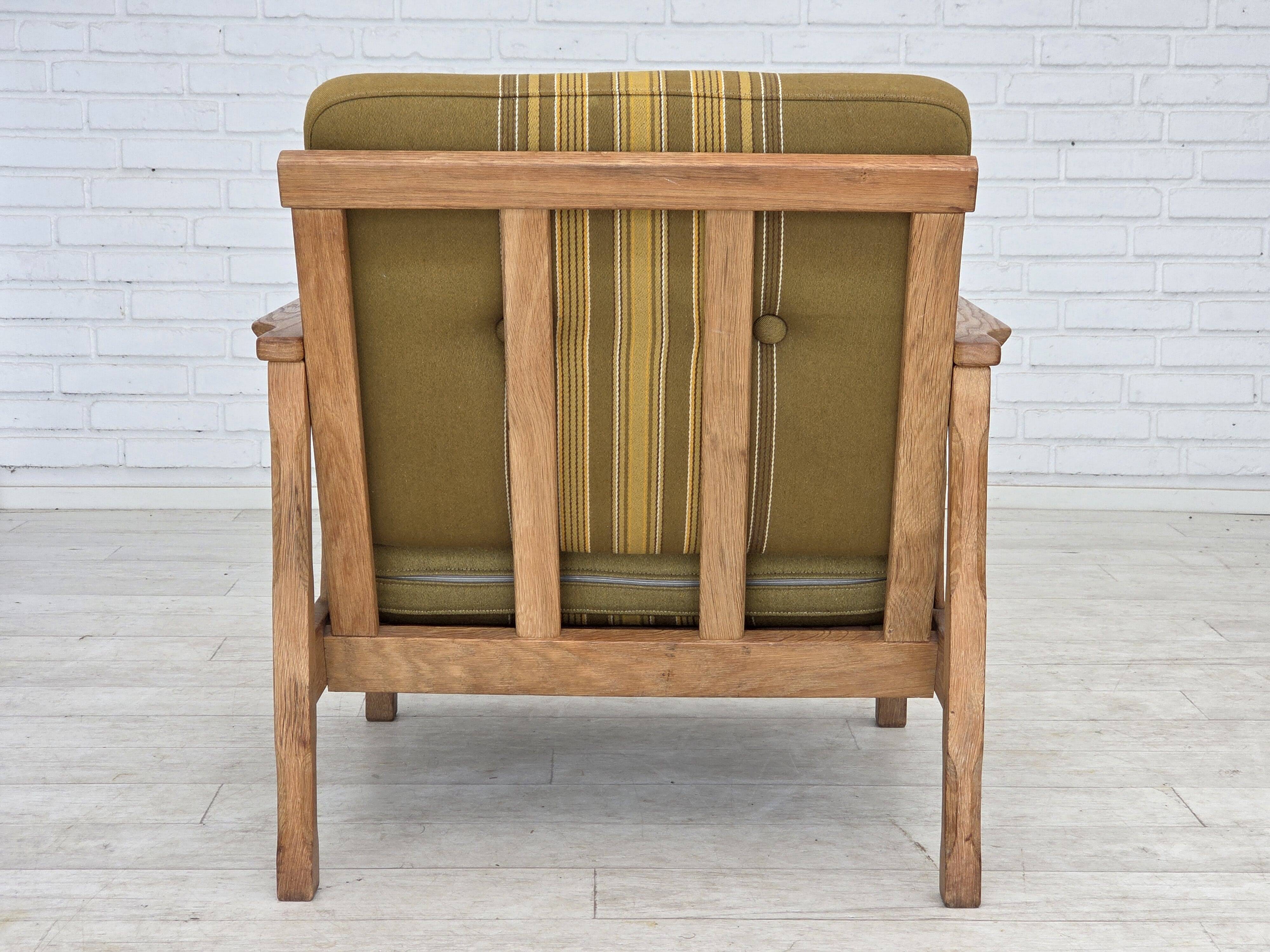 1970s, Danish armchair, furniture wool, solid oak wood.